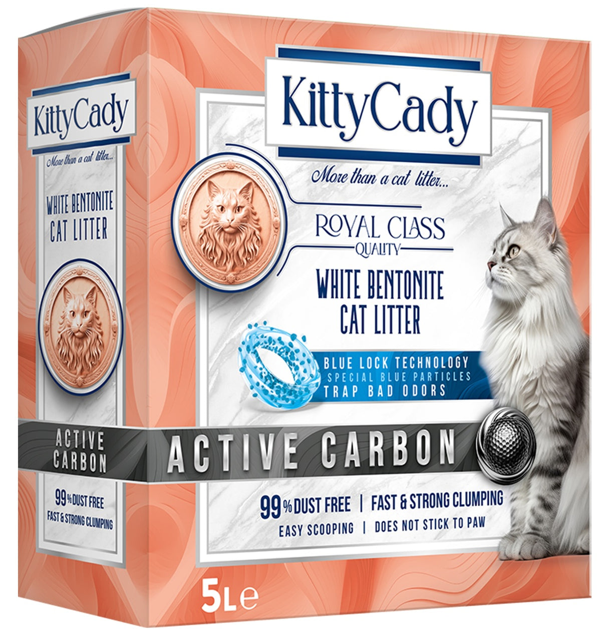 KittyCady N° 01 Active Carbon aktif karbonlu kokusuz beyaz bentonit kedi kumu 5L kutu