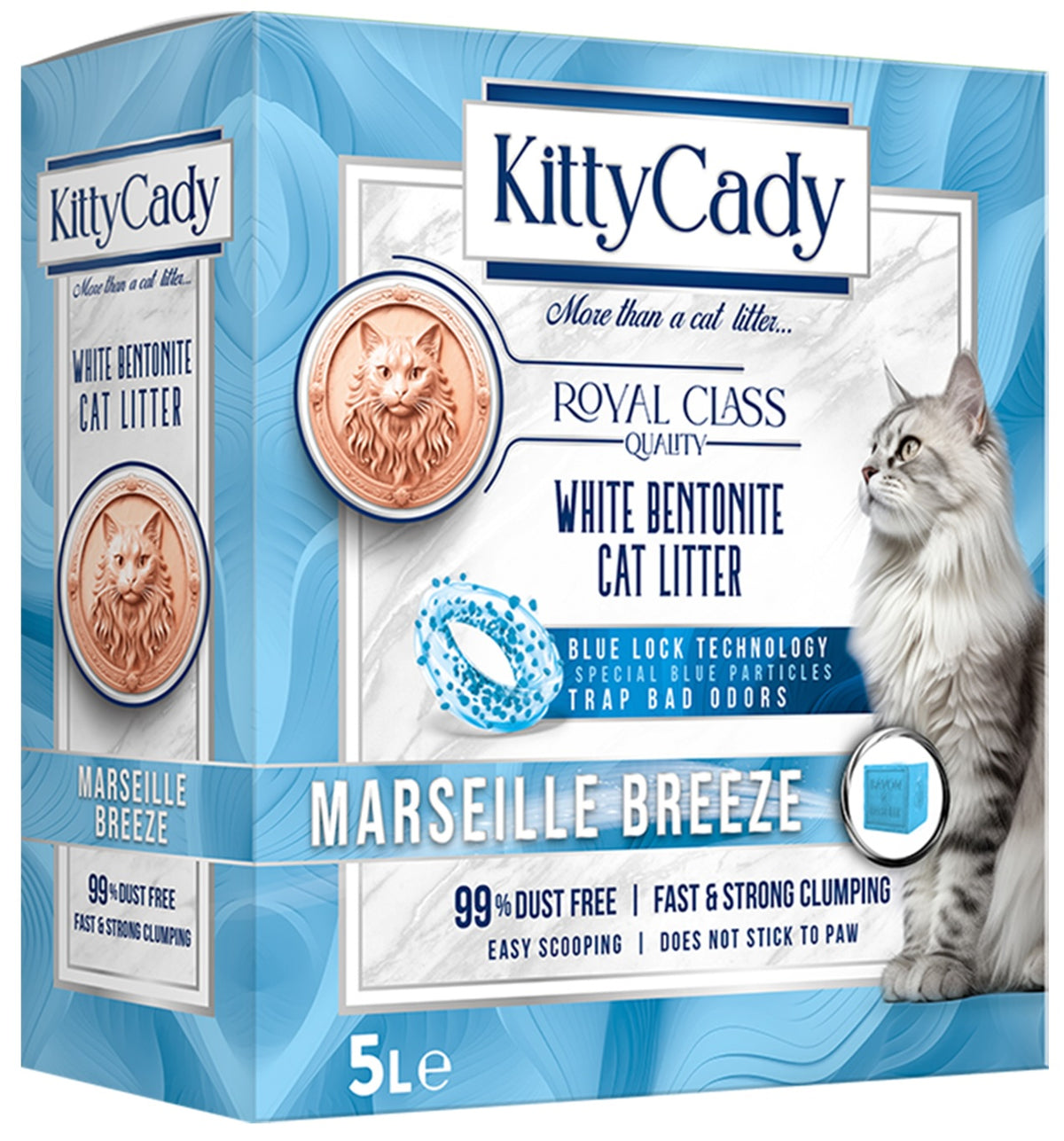 KittyCady N° 02 Marseille Breeze Marsilya sabunu kokulu beyaz bentonit kedi kumu 5L kutu